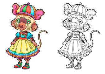 Coloring Page For Kids, Coloring, Rodents, Cute Cartoon Rat