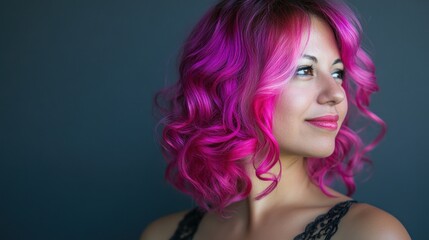 Naklejka premium Portrait of beautiful woman with vibrant pink hair and elegant style