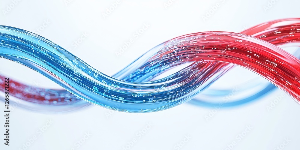 Poster data cable coating solutions. colorful twisting strands of blue and red create a dynamic visual effe