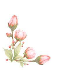 Fototapeta premium Set watercolor elements of pink roses; collection garden flowers; leaves; branches. Botanic; illustration, eucalyptus; Wedding floral design