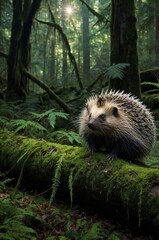  Hedgehog Perched Mosscovered Log