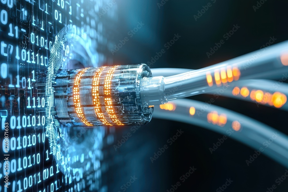 Poster data cable coating solutions. high-tech cable connection transmitting data against a digital backdro