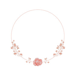 Watercolor flower frame Rose Eucalyptus. Template wedding invitation card. Rose metallic frame.