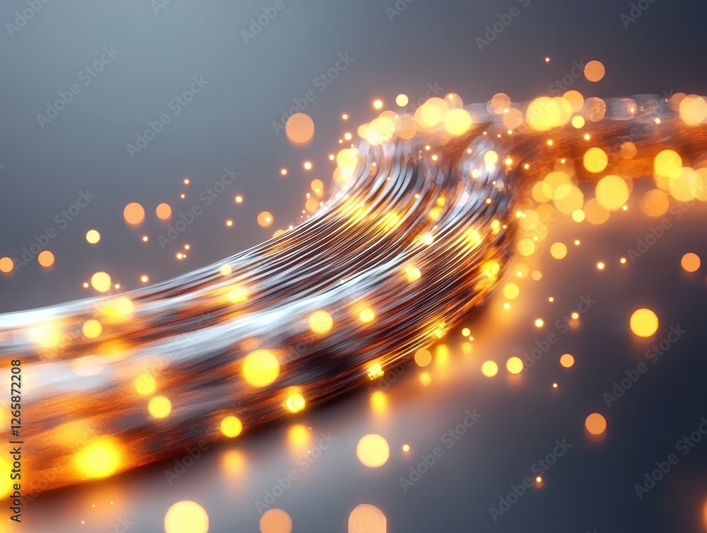 Poster data cable coating solutions. abstract glowing lines with bright bokeh effects on a dark background.