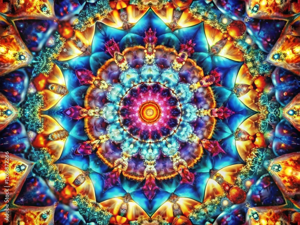 Poster kaleidoscope timelapse: hypnotic abstract geometric patterns with high depth of field