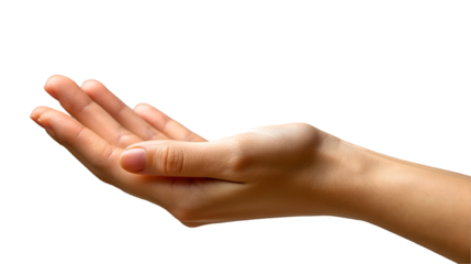 Hand Reaching Upward Soft Skin Gesture for Hope and Care Themes, isolated on transparent background.