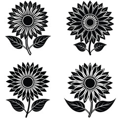 Elegant Sunflower Silhouettes: Nature-Inspired Vector Art