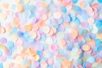 Delicate confetti specks with soft pastel tones on a white background.