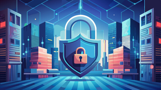 cybersecurity concept with padlock and binary code