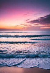 Obraz premium Sunset Coastal Scene with Ocean Waves and Sandy Beach