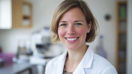 Fototapeta premium Smiling veterinarian with stethoscope, embodying compassion and care in animal health.