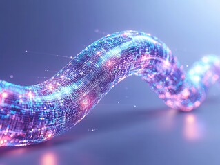 Data cable coating solutions. Glowing digital wave with a vibrant, abstract design in blue and pink hues.