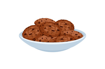  Double chocolate cookies in plate. Vector cartoon flat illustration of sweet biscuits. 