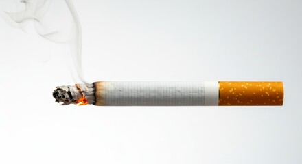 Burning cigarette isolated on a white background, 