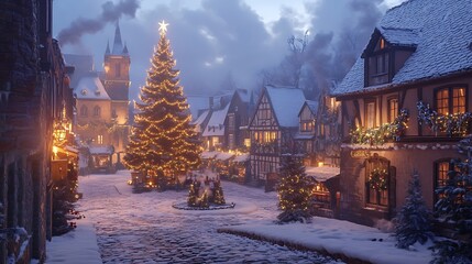 Fototapeta premium Magical Winter Night Christmas Village wallpapers
