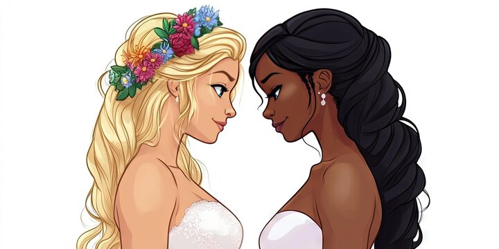 interracial lesbian wedding with two female brides