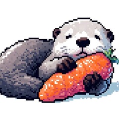 흰 배경, 해달, 픽셀아트, jpeg (white background, Sea otter, pixel art, jpeg)