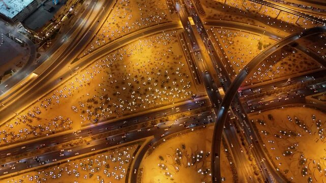 Nighttime Aerial View of Riyad City Lights and Highways. KAFD