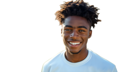 Smiling African American Man Outdoor Portrait with Joyful Summer Vibes, isolated on transparent background.