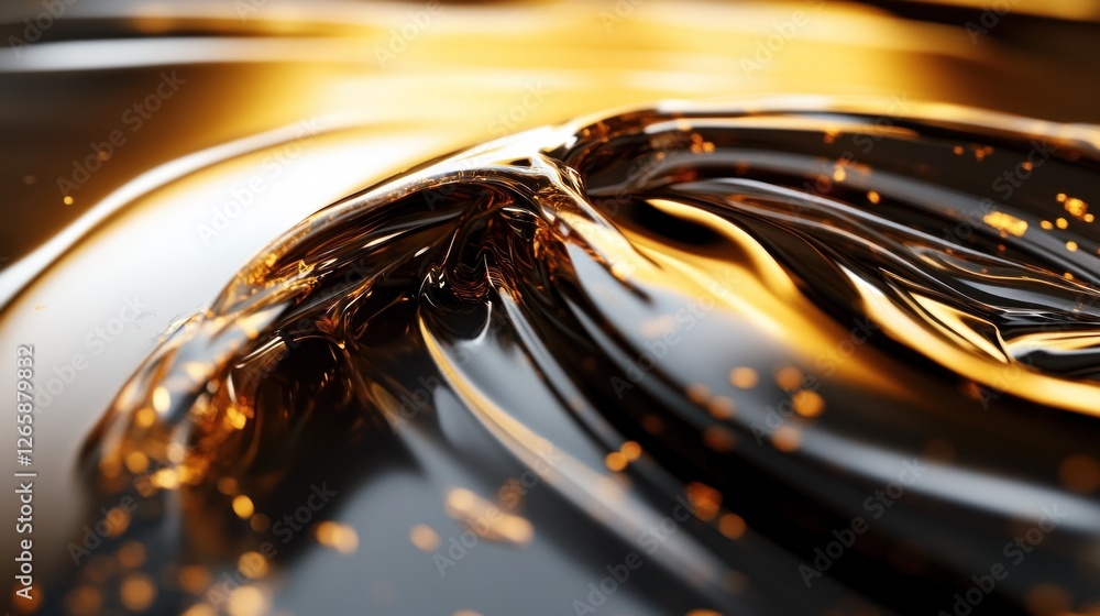 Poster abstract liquid gold background with flowing waves and shimmering particles