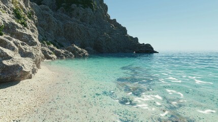 Fototapeta premium Sunny coastal beach cove with turquoise water
