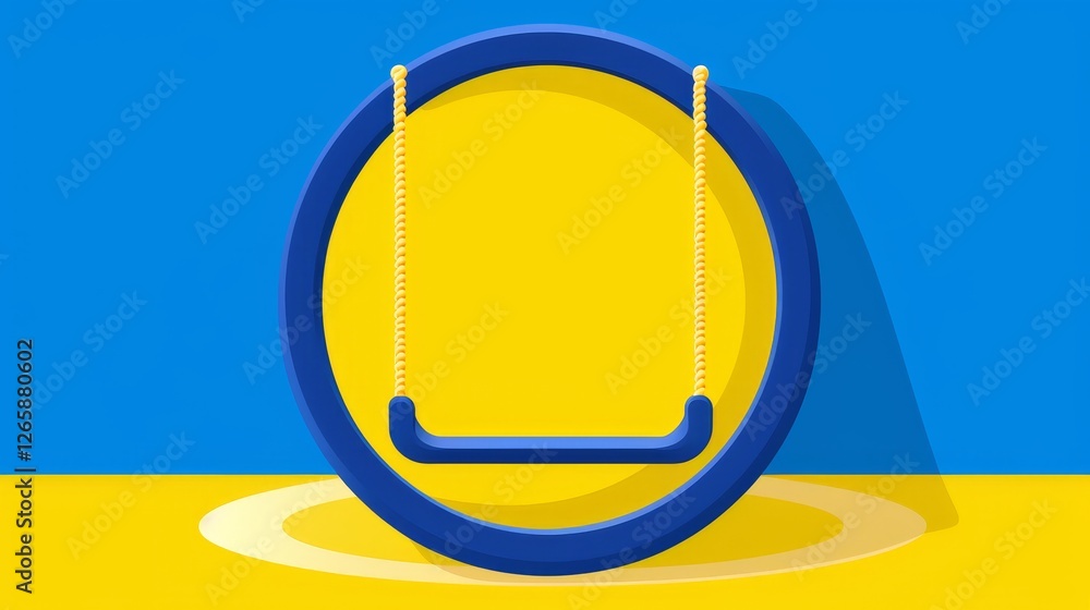 Poster minimalistic playground design featuring a swing and slide with bold gradient and yellow lines