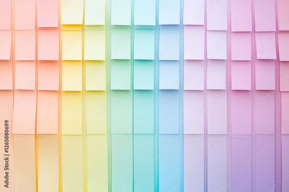 Aufkleber pastel sticky notes are neatly arranged in a vibrant gradient pattern, creating a calming minimalist