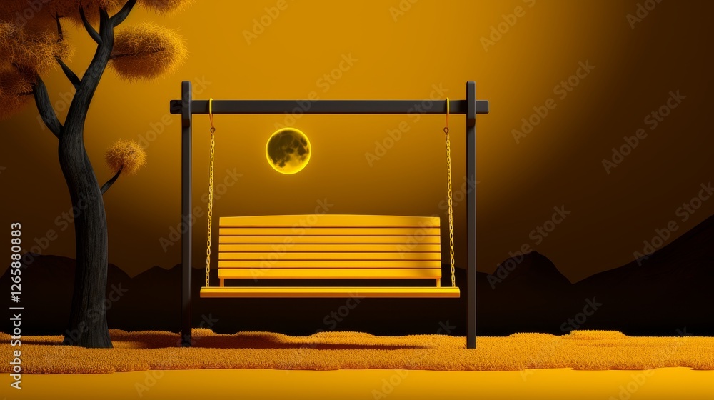 Poster minimalist playground design highlighting swing and slide with gradient and yellow lines contrast