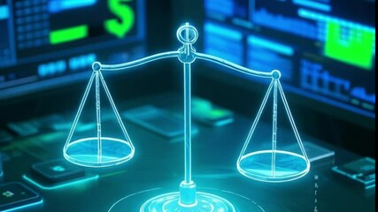 animated footage of moving scales network dollar business technology - Powered by Adobe