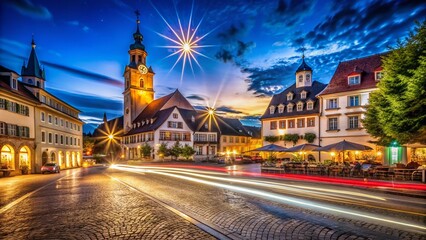 Obraz premium Long Exposure Night Photography of Freudenstadt's Illuminated Town Square