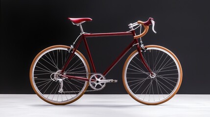 Fototapeta premium Red bicycle studio shot, dark background, cycling