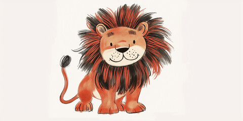 Cartoon lion sitting and smiling, a friendly and playful character