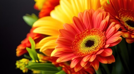 Fototapeta premium Vibrant Gerbera Daisies Blossom in Bold Colors against a Dark Backdrop