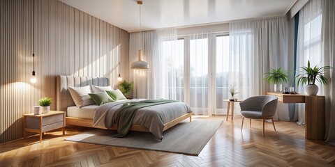 Fototapeta premium Long Exposure Photography: Modern Scandinavian Bedroom Interior Design