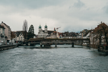 Spreuerbrucke wooden covered bridge for pedestrians in Lucerne Switzerland