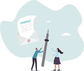 Remote recruitment, job offer email for accepted candidate, online employment technology or electronic contract signing,business concept.flat character.