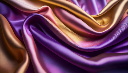 Obraz premium shimmering silk drape luxurious silk fabric in rich purple pink and gold hues elegantly draped and showcasing its shimmering texture and iridescent sheen
