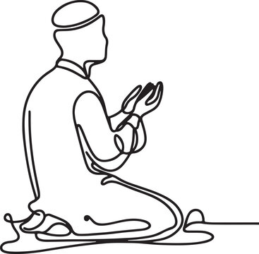 praying muslim man in continuous line art clip art preview