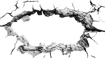 Gray Concrete Crack Abstract Wall Texture, Aged Stone with Rough Decay, isolated on transparent background.