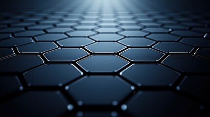 Obraz premium Geometric hexagons, abstract grid surface, future technology, dark blue, background