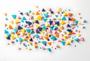 Colorful Abstract Composition with Geometric Triangles Spread on White Surface