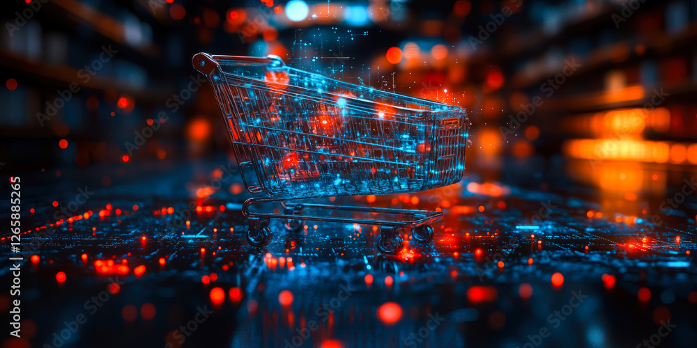 Aufkleber ai-driven digital shopping cart in futuristic e-commerce concept with glowing technology elements in