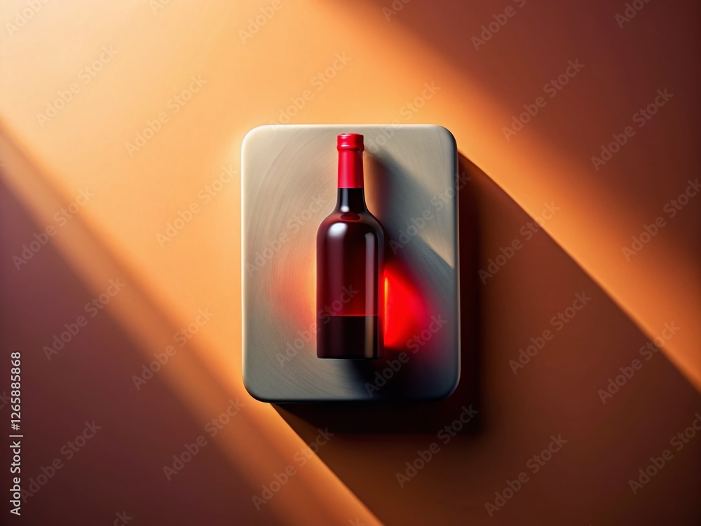 Wall mural Long Shadow EU Square Button with Wine Bottle - Food Photography Stock Photo