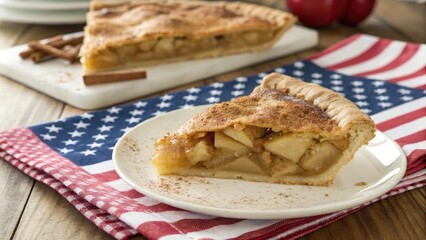 Traditional Apple Pie, Celebrating American Heritage, Representing FOURTH OF JULY on Flag Tablecloth