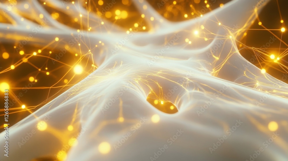 Poster glowing yellow technology showcase digital studio visual presentation bright white background eye-le