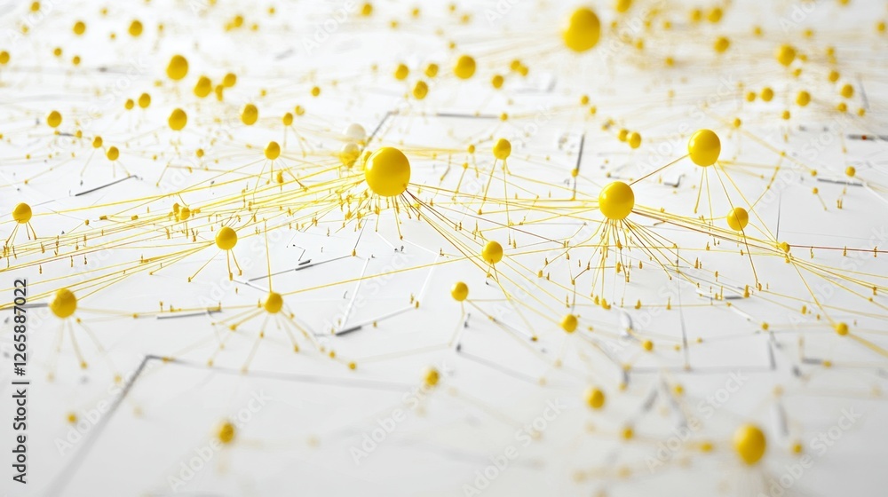 Poster creating dynamic yellow nodes on a bright white background a graphic design exploration
