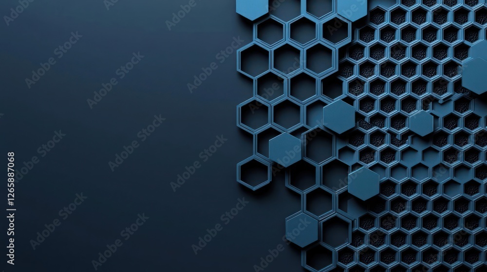 Poster 3d dark blue hexagonal pattern on dark background