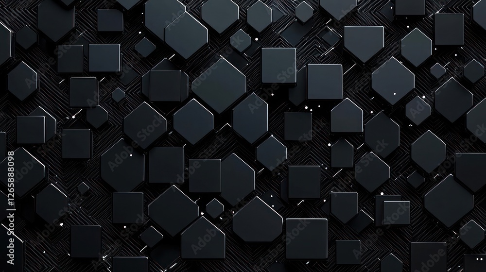 Aufkleber dark 3d geometric pattern with hexagons and squares