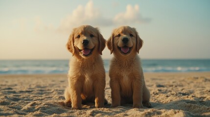 Beach Puppies Sunset Ocean Happy Paws Playful