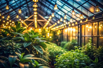 Fototapeta premium Low Light Greenhouse Plants: Lush Foliage in Soft Shadows